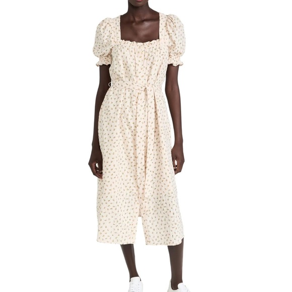 Floral Midi Dress with Short Puff Sleeves - Picture 3 of 10